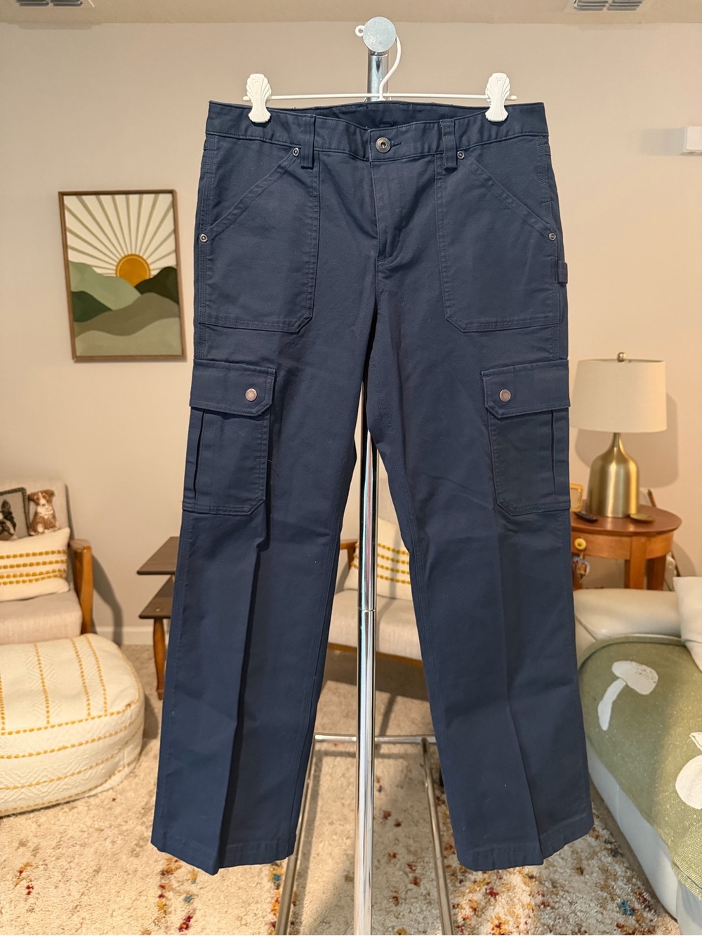 Duluth Trading Co Navy Wide-Leg Cargo Pants D Flex 6x29